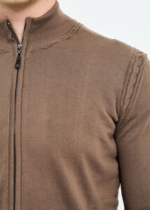 Wholesale Men's Brown Mock Neck Side Detail Cardigan - 4