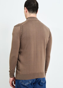 Wholesale Men's Brown Mock Neck Side Detail Cardigan - 3
