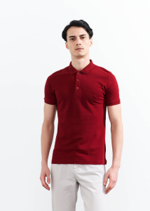 Wholesale Men's Burgundy Basic Polo Neck T-Shirt 