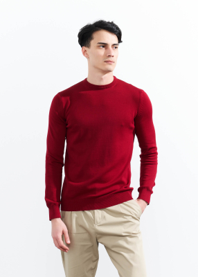  Wholesale Men's Burgundy Crew Neck Basic Cotton Sweater 