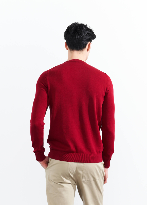 Wholesale Men's Burgundy Crew Neck Basic Oversize Cotton Sweater - 5