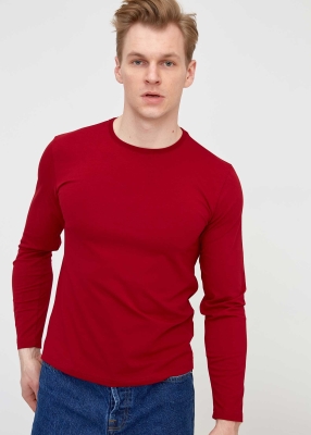 Wholesale Men's Burgundy Crew Neck Long Sleeve Sweatshirt - 5