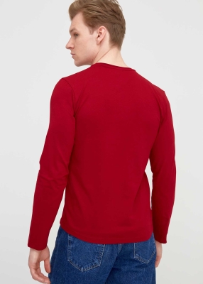 Wholesale Men's Burgundy Crew Neck Long Sleeve Sweatshirt - 3