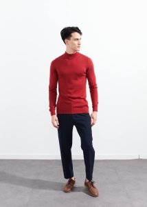 Wholesale Men's Burgundy Mock Neck Viscose Basic Sweater 