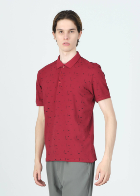 Wholesale Men's Burgundy Printed Polo Neck Regular Fit T-shirt - 3