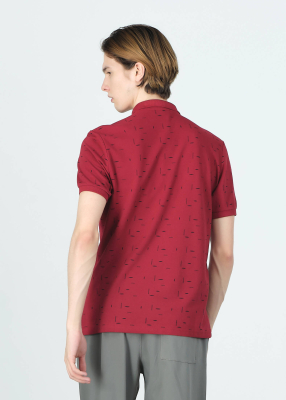 Wholesale Men's Burgundy Printed Polo Neck Regular Fit T-shirt - 4