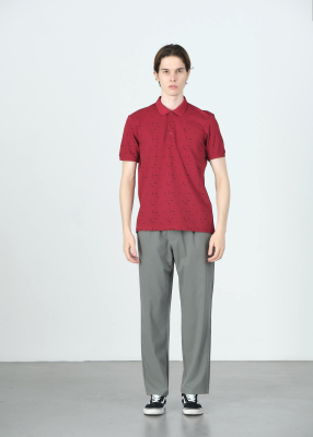 Wholesale Men's Burgundy Printed Polo Neck Regular Fit T-shirt - 5