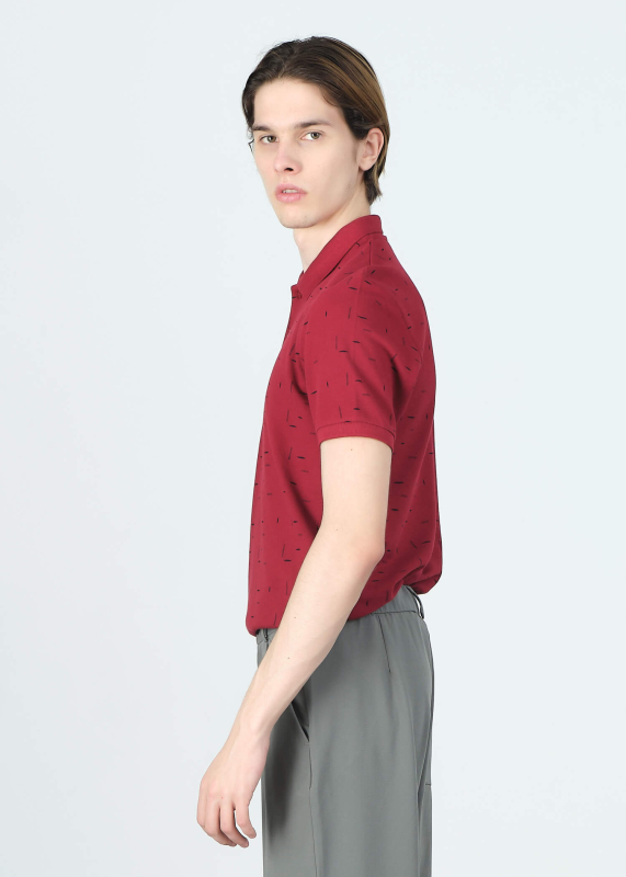 Wholesale Men's Burgundy Printed Polo Neck Regular Fit T-shirt - 6
