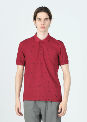 Wholesale Men's Burgundy Printed Polo Neck Regular Fit T-shirt 