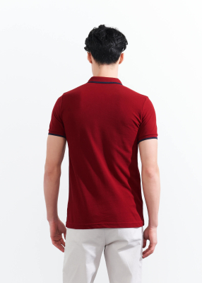 Wholesale Men's Burgundy Striped Polo Neck T-shirt - 4