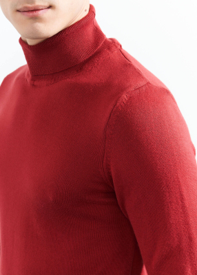 Wholesale Men's Burgundy Turtle Neck Viscose Basic Sweater - 3