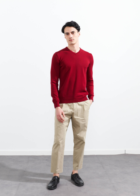  Wholesale Men's Burgundy V Neck Basic Cotton Sweater - 2