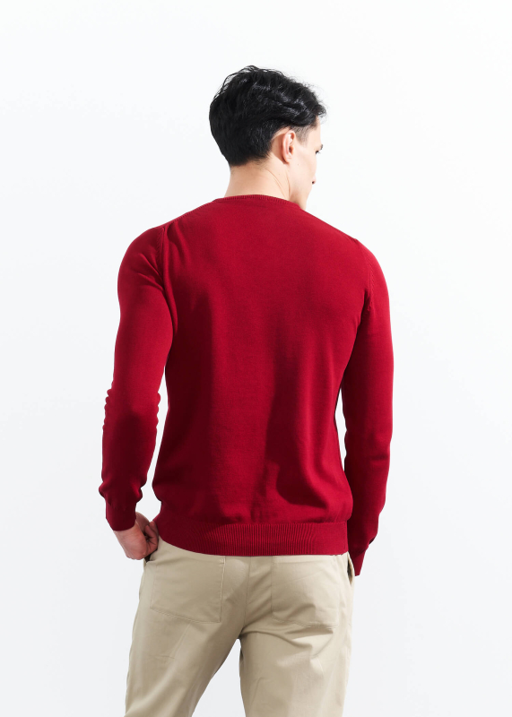  Wholesale Men's Burgundy V Neck Basic Cotton Sweater - 5