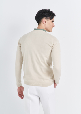  Wholesale Men's Cream Crew Neck Sports Sweater - 4