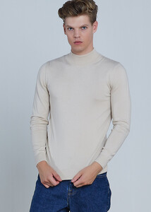Wholesale Men's Cream Mock Neck Viscose Basic Sweater 