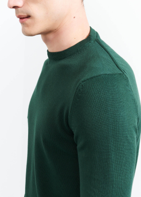 Wholesale Men's Dark Green Crew Neck Basic Cotton Sweater - 3