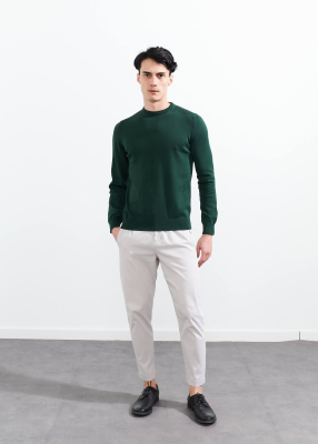  Wholesale Men's Dark Green Crew Neck Basic Cotton Sweater - 2