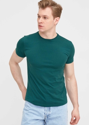  Wholesale Men's Dark Green Crew Neck Lycra T-Shirt 