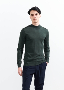 Wholesale Men's Dark Green Mock Neck Viscose Basic Sweater 
