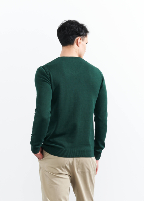  Wholesale Men's Dark Green V Neck Basic Cotton Sweater - 5