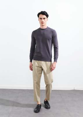  Wholesale Men's Dark Grey Crew Neck Basic Cotton Sweater - 2