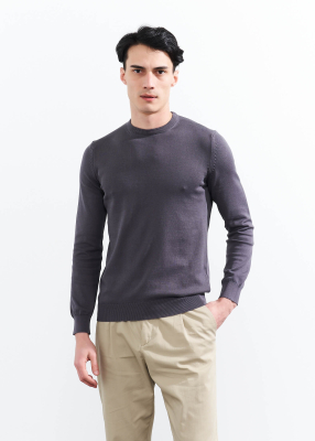  Wholesale Men's Dark Grey Crew Neck Basic Cotton Sweater 