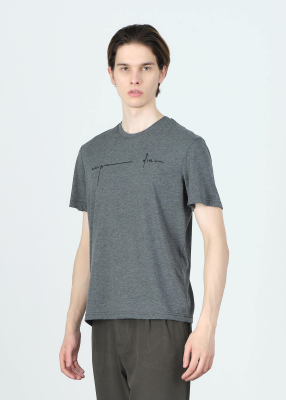 Wholesale Men's Dark Grey Embroidery Printed Regular Fit T-Shirt - 4