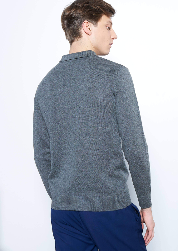 Wholesale Men's Dark Grey Polo Neck Basic Sweater - 3