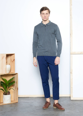 Wholesale Men's Dark Grey Polo Neck Basic Sweater - 2