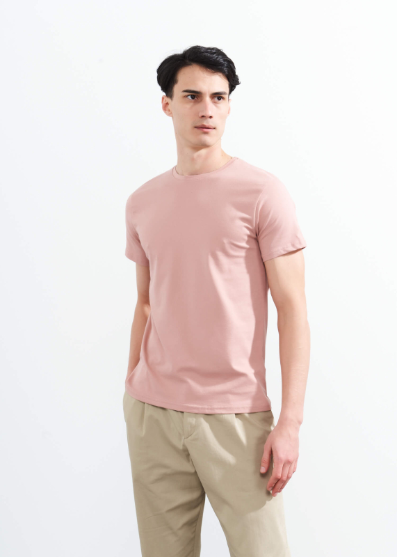 Wholesale Men's Dried Rose Crew Neck Lycra T-shirt - 1