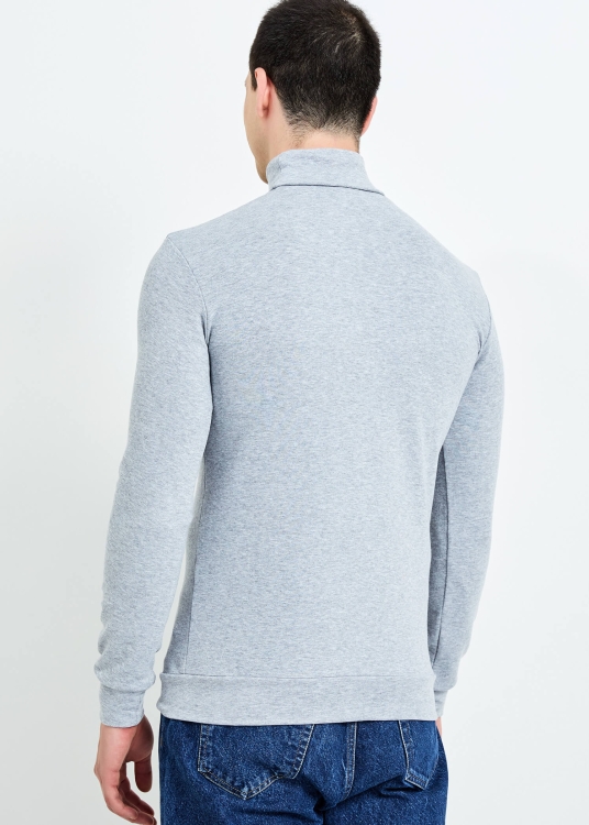 Wholesale Men's Gray Melange Full Turtleneck Basic Sweatshirt - 4