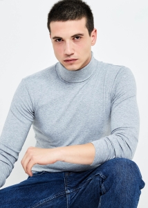 Wholesale Men's Gray Melange Full Turtleneck Basic Sweatshirt - 5