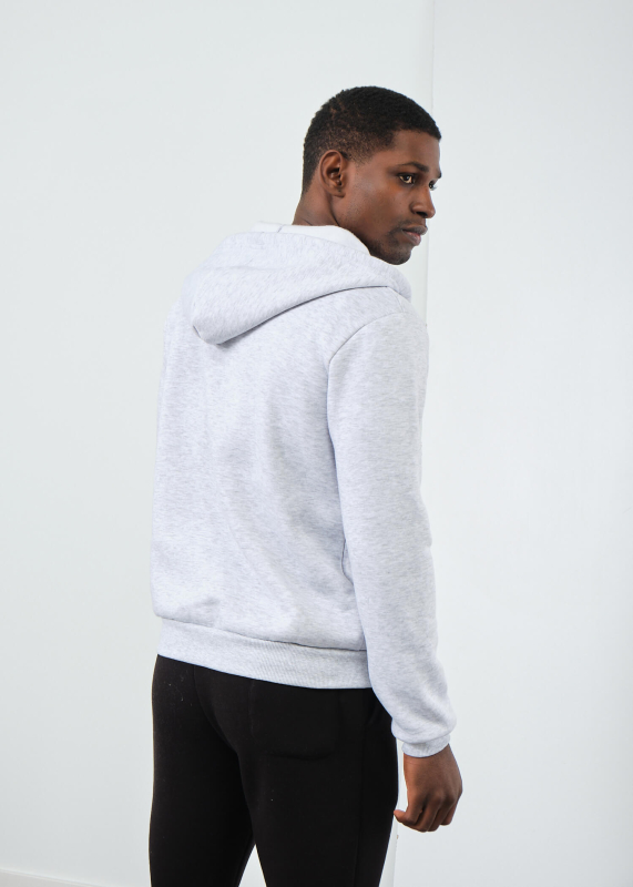 Wholesale Men's Gray Melange Hooded Sweatshirt with Pocket - 3