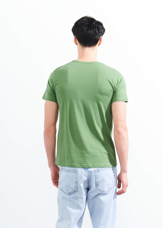 Wholesale Men's Green Crew Neck Lycra T-shirt - 5
