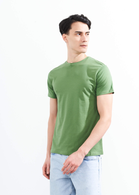 Wholesale Men's Green Crew Neck Lycra T-shirt - 4