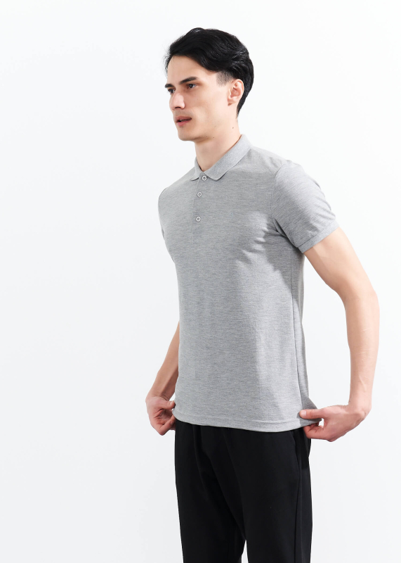 Wholesale Men's Grey Melange Basic Polo Neck T-Shirt - 4