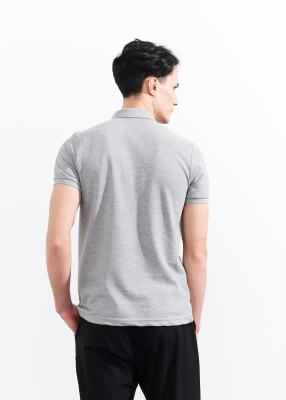 Wholesale Men's Grey Melange Basic Polo Neck T-Shirt - 5