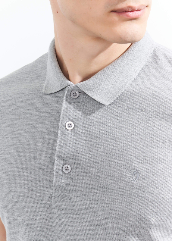 Wholesale Men's Grey Melange Basic Polo Neck T-Shirt - 3