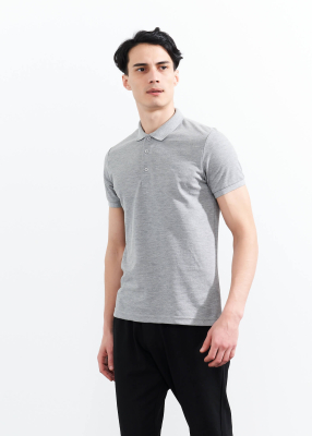 Wholesale Men's Grey Melange Basic Polo Neck T-Shirt 