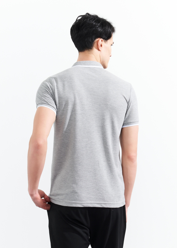 Wholesale Men's Grey Melange Striped Polo Neck T-shirt - 5