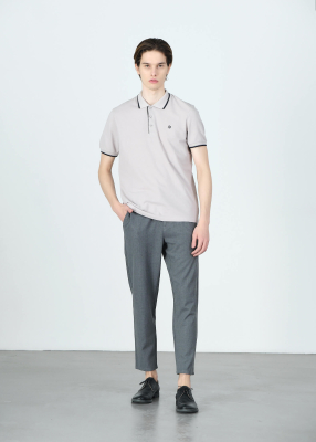 Wholesale Men's Grey Striped Polo Neck T-shirt - 5