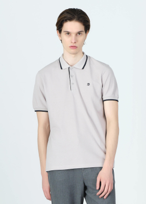 Wholesale Men's Grey Striped Polo Neck T-shirt 