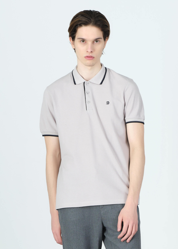 Wholesale Men's Grey Striped Polo Neck T-shirt - 1