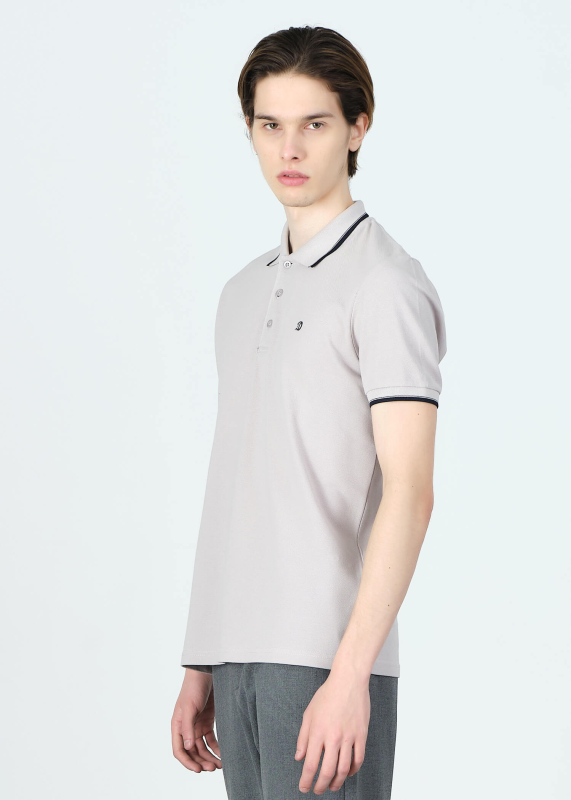 Wholesale Men's Grey Striped Polo Neck T-shirt - 3