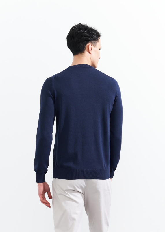 Wholesale Men's İndıgo Crew Neck Basic Oversize Cotton Sweater - 5