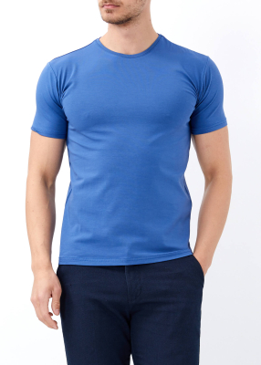 Wholesale Men's İndigo Crew Neck Lycra Oversized T-Shirt 