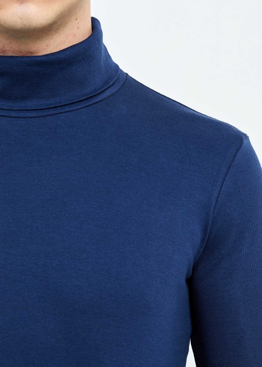 Wholesale Men's Indigo Full Turtleneck Basic Sweatshirt - 4