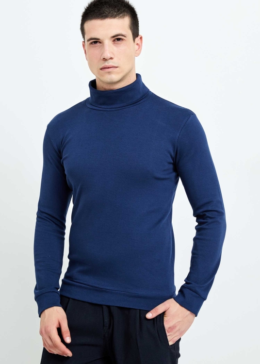 Wholesale Men's Indigo Full Turtleneck Basic Sweatshirt - 5