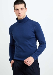 Wholesale Men's Indigo Full Turtleneck Basic Sweatshirt - 1
