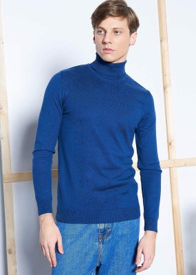 Wholesale Men's Indıgo Turtle Neck Viscose Basic Sweater - 1
